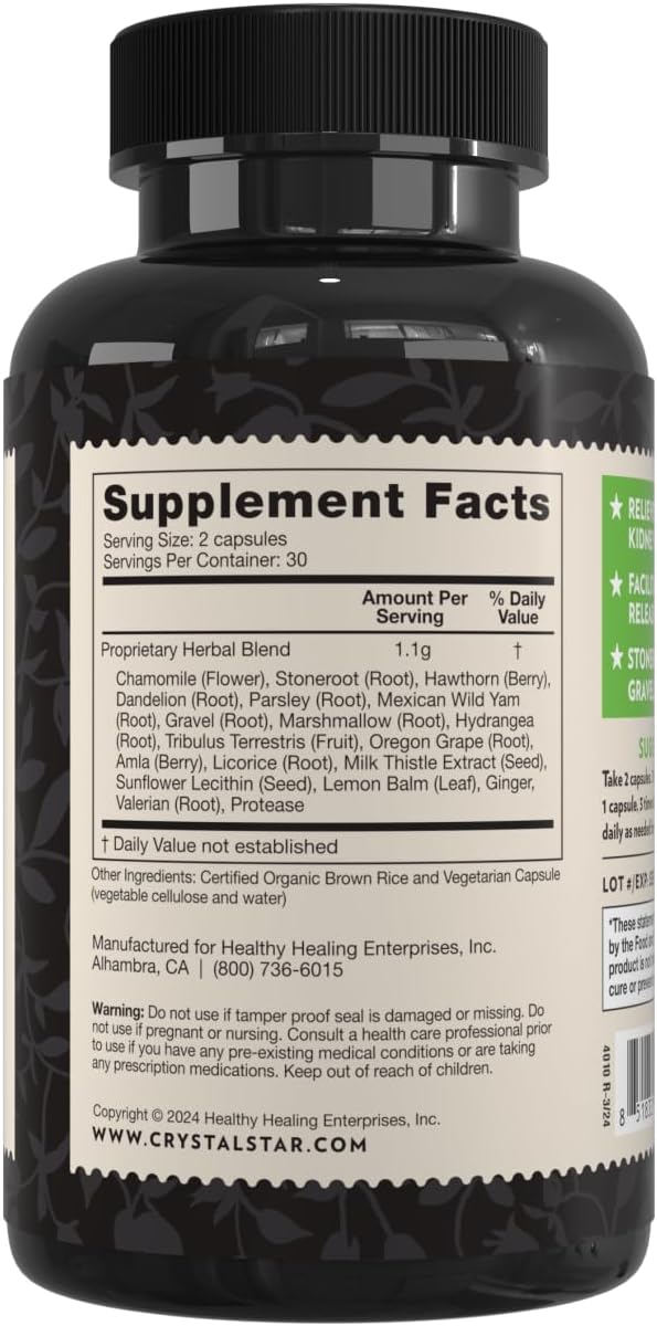 Crystal Star Kidney Care (60 Capsules) – Herbal Supplement for Kidney Cleanse, Detox & Support - Stone Root, Gravel Root & Hydrangea Root - Non-GMO