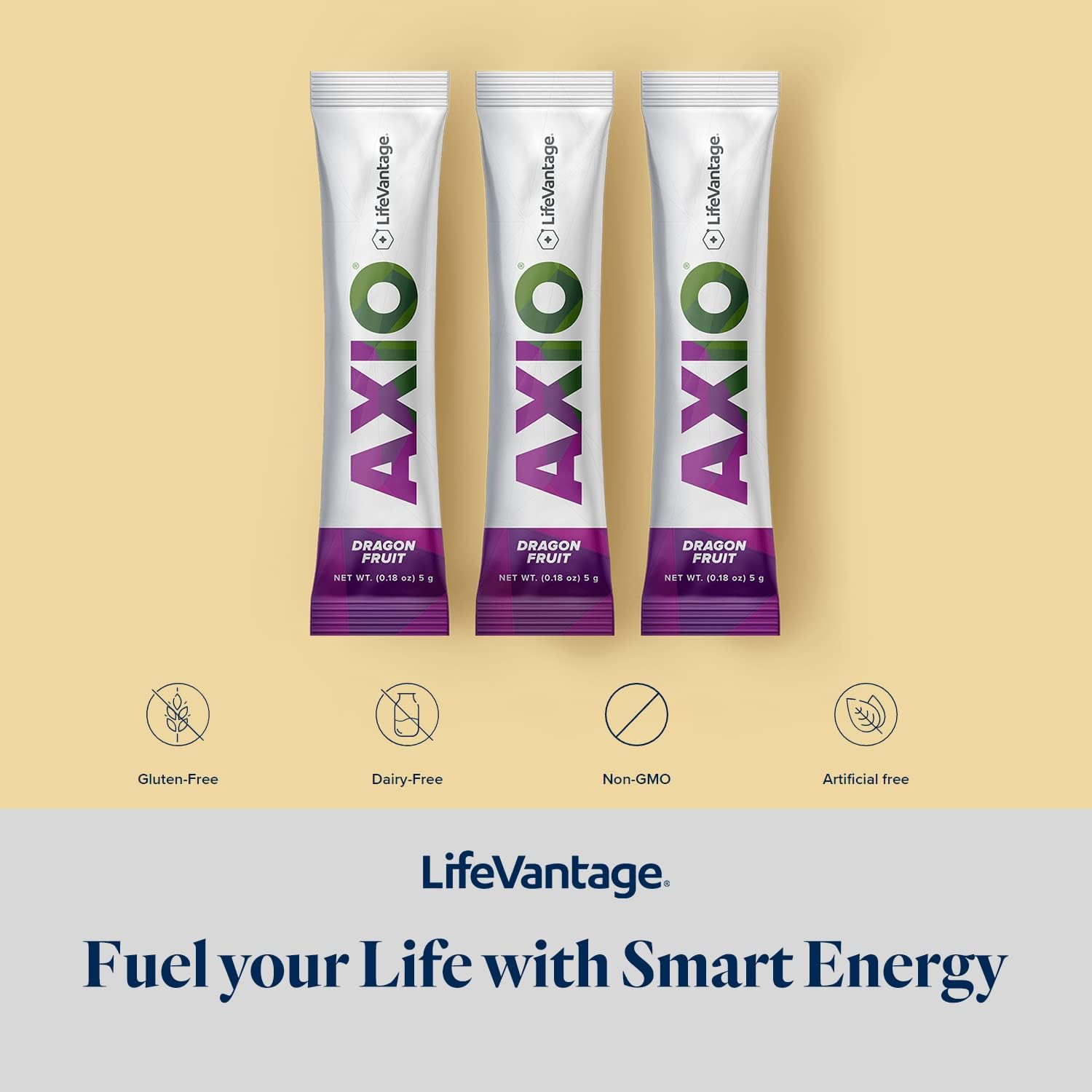 LifeVantage AXIO Regular Energy Drink Powder, Nootropic Supplement, Focus & Mood Support, with L-theanine, Green Tea, B Vitamins, DMAE, Quercetin & Pine Bark, Dragon Fruit, 30 Packets