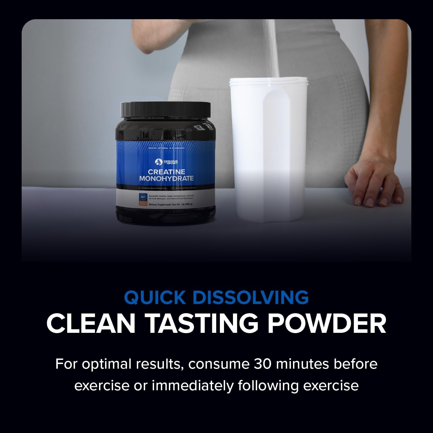 Creatine Monohydrate Powder - NSF Certified for Sport Creatine Supplement to Support Muscle Recovery, Pre + Post Workout Strength and Energy (1 lb / 90 Servings)