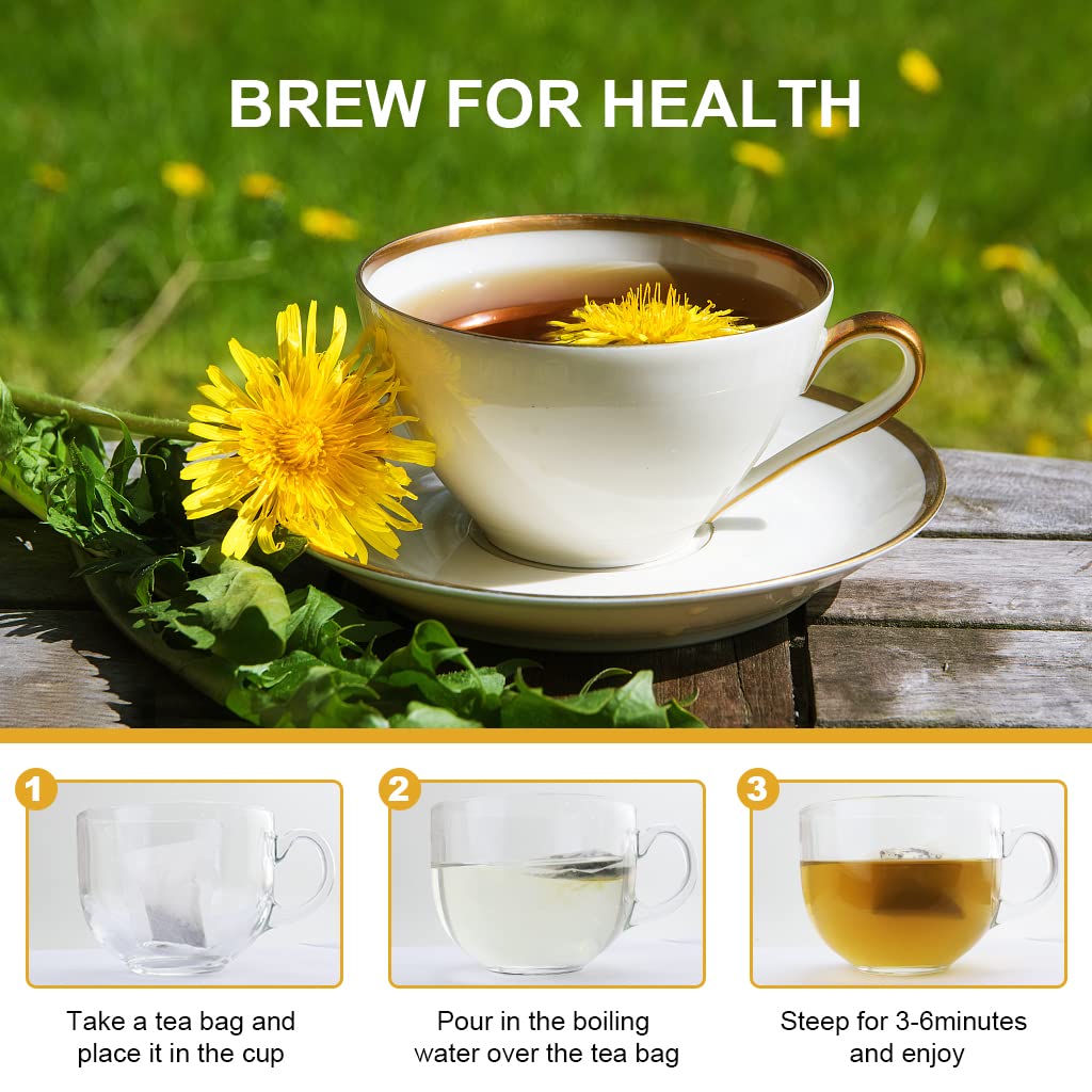 Premium Dandelion Leaf & Root Tea, Dandelion Herbal Tea for Liver Support, Antioxidant, Digestion and Immune Support, Traditional Diuretic Detox Tea, Caffeine Free, 40 Bags/80g