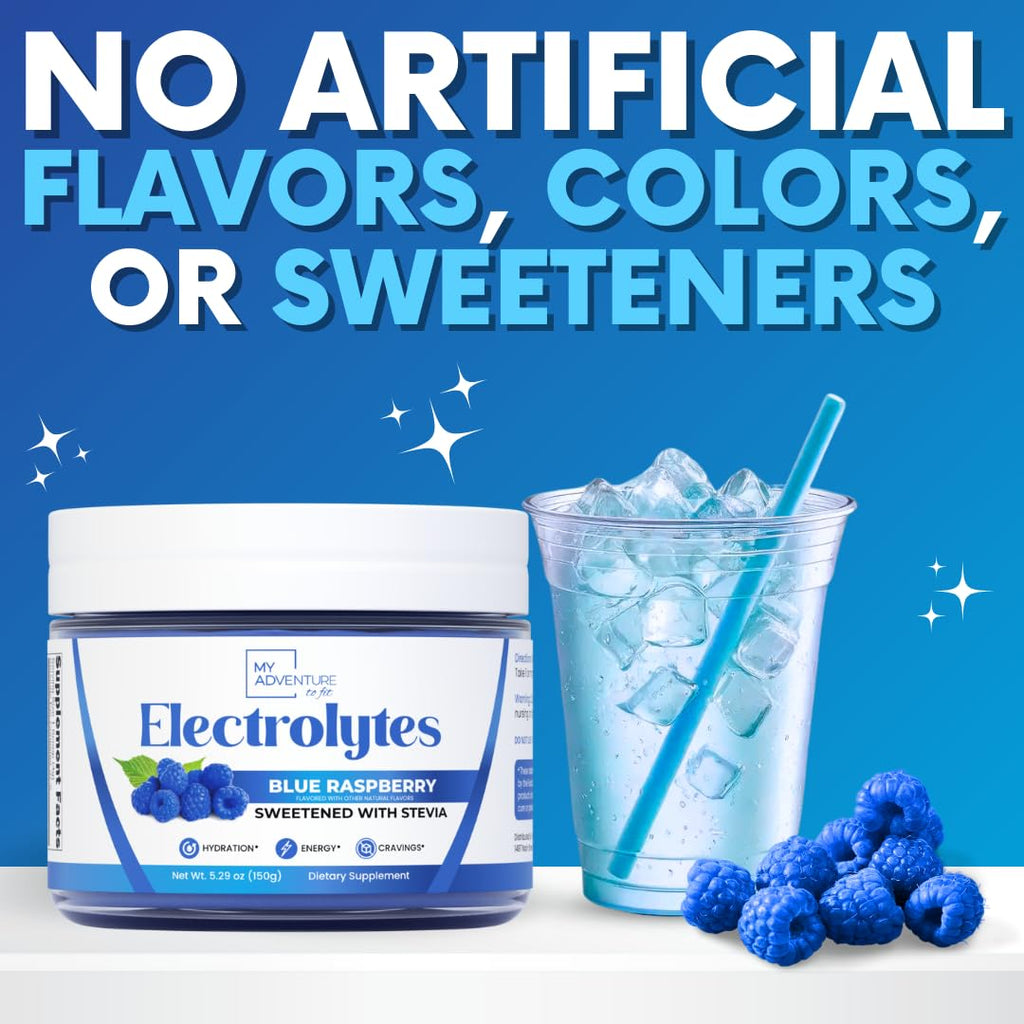Zero Sugar - Blue Raspberry Electrolytes Powder - Refreshing Hydration - Caffeine Free Energy - All Natural Ingredients - Vegan, Keto and Paleo - Sugar Free Electrolyte Powder Drink Mix - 37 Servings