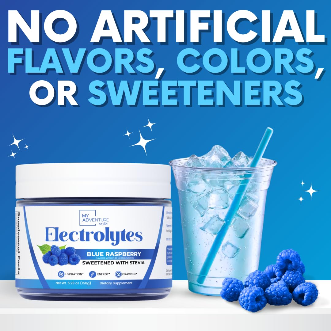Zero Sugar - Blue Raspberry Electrolytes Powder - Refreshing Hydration - Caffeine Free Energy - All Natural Ingredients - Vegan, Keto and Paleo - Sugar Free Electrolyte Powder Drink Mix - 37 Servings