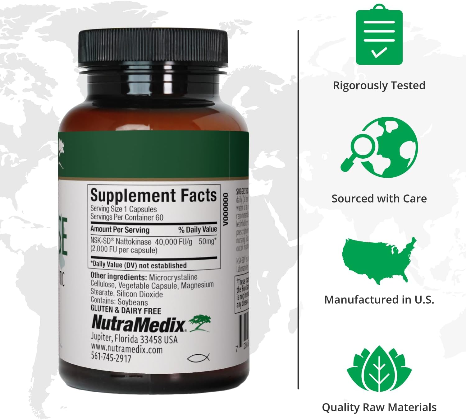 NutraMedix Nattokinase Supplement - Nattokinase 2000 FU per Serving - Formulated for to Support Heart Health and Healthy Circulation - Gluten + Dairy-Free (60 Capsules)