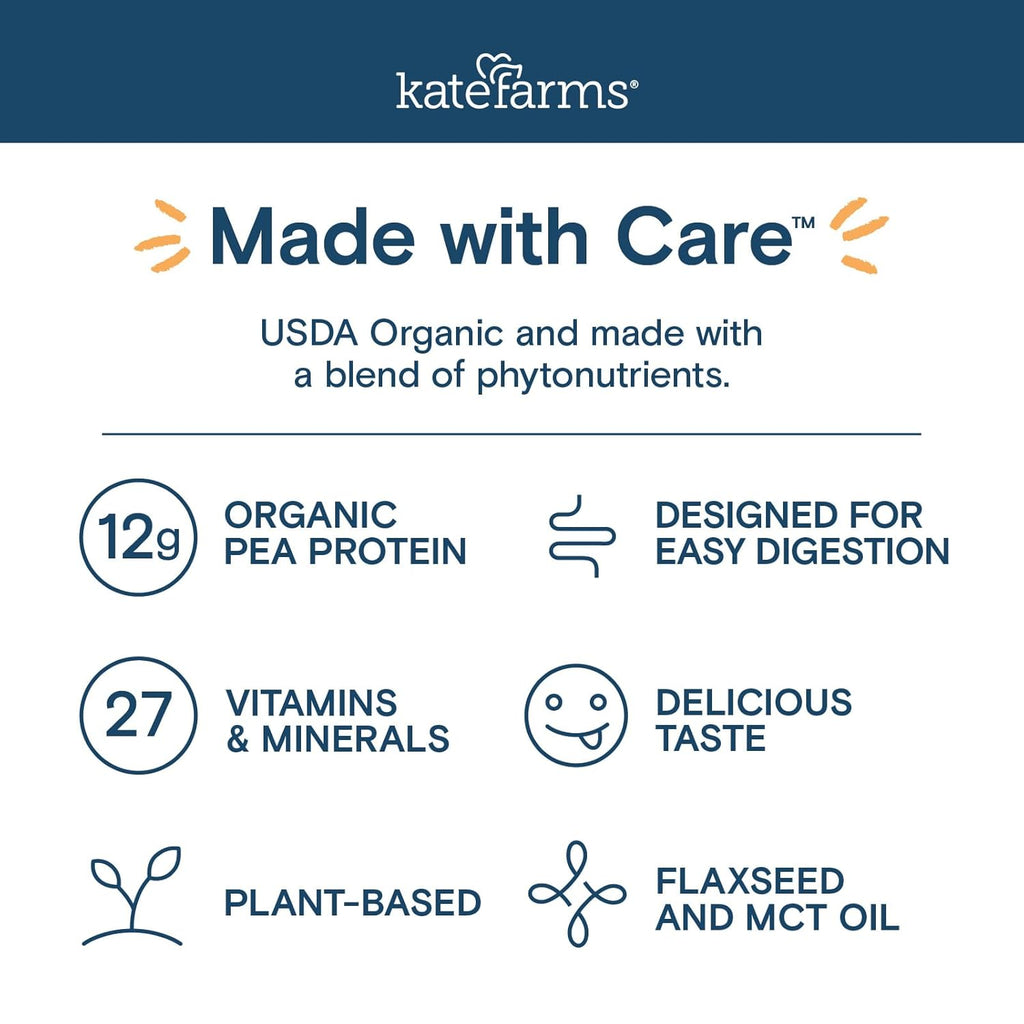 KATE FARMS Organic Pediatric 1.2 High Calorie Chocolate Nutrition Shake, 12g Protein, 27 Vitamins and Minerals, Meal Replacement, 8.45 oz (12 pack)