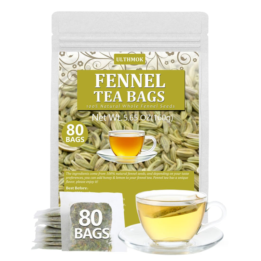 Premium Fennel Tea Bags, 80 Tea Bags. Made with Natural Whole Fennel Seeds, Caffeine Free & No Additives.