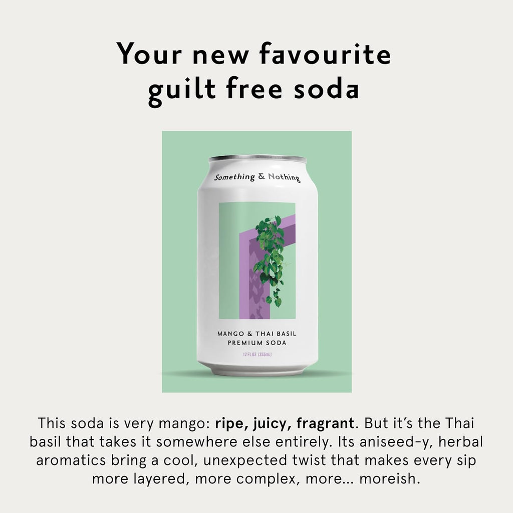 Something & Nothing Mango & Thai Basil Flavored Sparkling Water | Lightly Carbonated & Full of Flavor with Added Grape & Lemon Juice | Vegan & Low Calorie Premium Soda | 12 Fl Oz Cans (Pack of 12)
