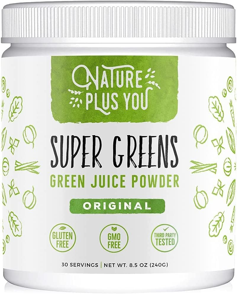 Super Greens Powder Organic Blend: Non-GMO Supplement, Includes Spirulina, Alfalfa, Spinach, Probiotics, Fiber and Digestive Enzymes, No Artificial Sweeteners, 30 Servings
