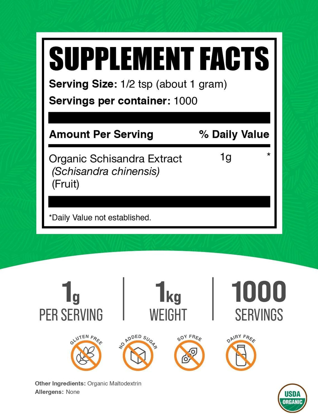 BulkSupplements.com Organic Schisandra Extract Powder - Schisandra Supplement, from Schisandra Berries, Herbal Supplement - Gluten Free - 1g per Serving, 1kg (2.2 lbs) (Pack of 1)