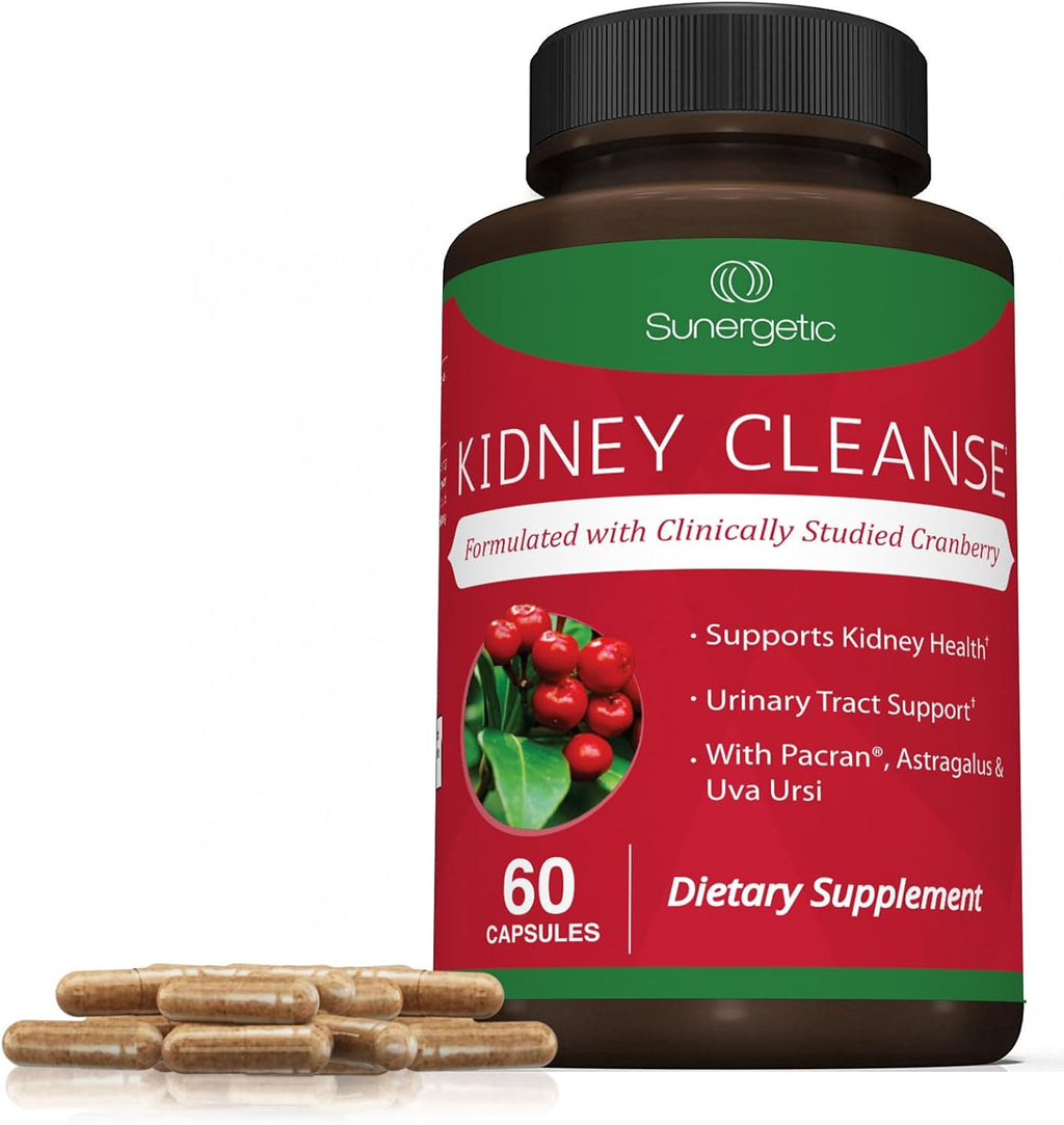 Sunergetic Premium Kidney Cleanse Supplement – Powerful Kidney Support Formula with Cranberry Extract Helps Support Healthy Kidneys & Urinary Tract Support– 60 Vegetarian Capsules