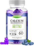 Calcium Magnesium Zinc Gummies with Vitamin D3 & K2 - High Potency Enhanced Absorption -60 Blueberry Gummies Flavored