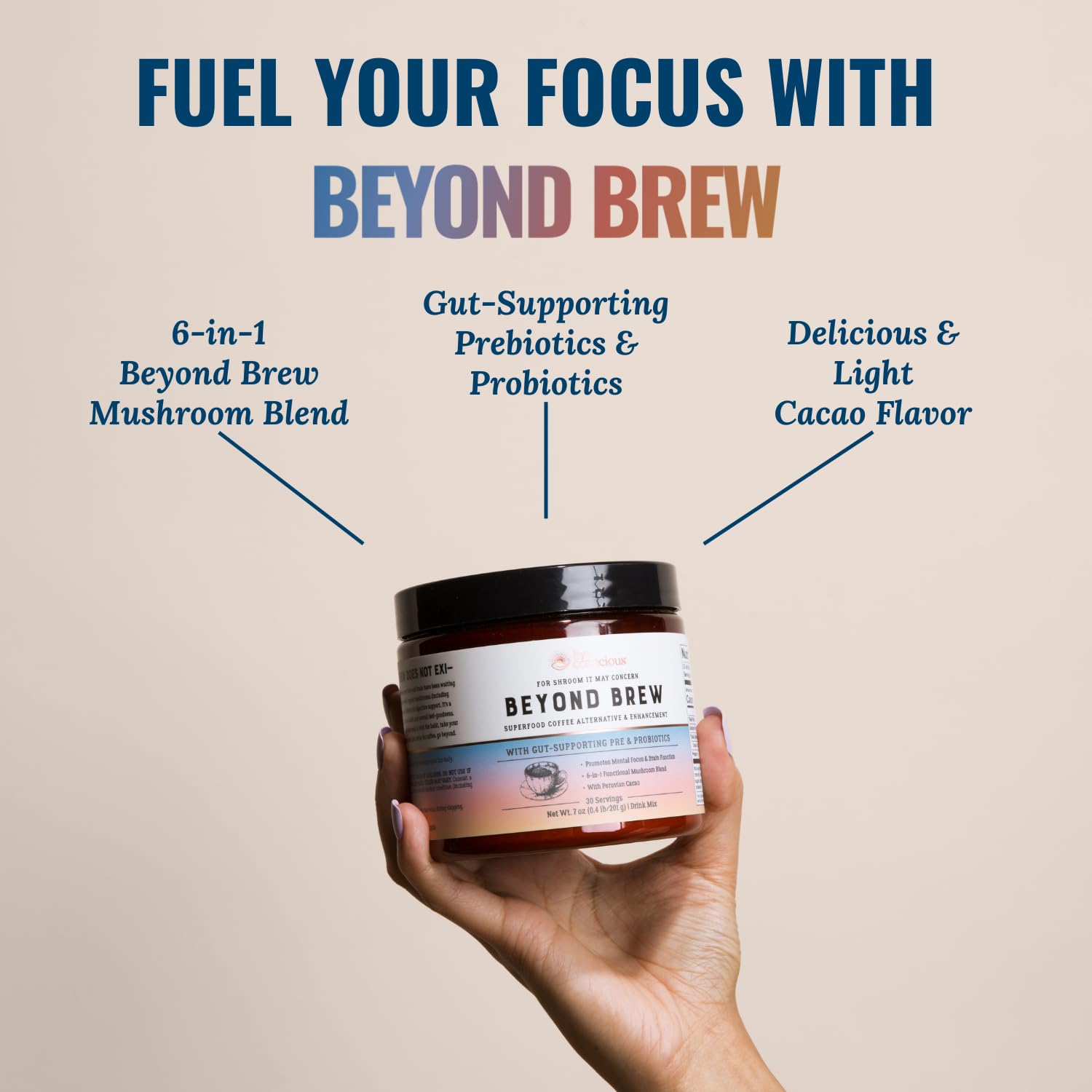Live Conscious Beyond Brew - Superfood Coffee Alternative - Low Caffeine - Lion’s Mane, Reishi, Cordyceps & Chaga for Sustained Focus, Energy & Immunity - w/ Prebiotics & Probiotics Supports Gut Health 6 oz (2-Pack)