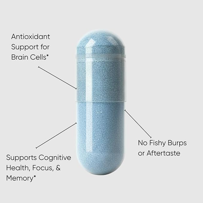 NATURAL STACKS Smart Omegas - Omega 3 Supplement w/ 200mg DHA & 200mg Blue Spirulina - Plant Based Algae Oil Omega 3 Supplement - Fish Oil Free Antioxidant Support - 30 Blue Spirulina Capsules
