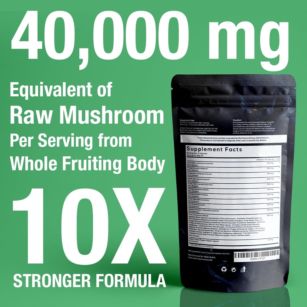 30 in 1 Ultimate Mushroom Supplement - 180 Mushroom Capsules, Organic - Lion’s Mane, Cordyceps, Chaga, Reishi, Turkey Tail, Mitake, Shiitake & More - Brain & Immune Support