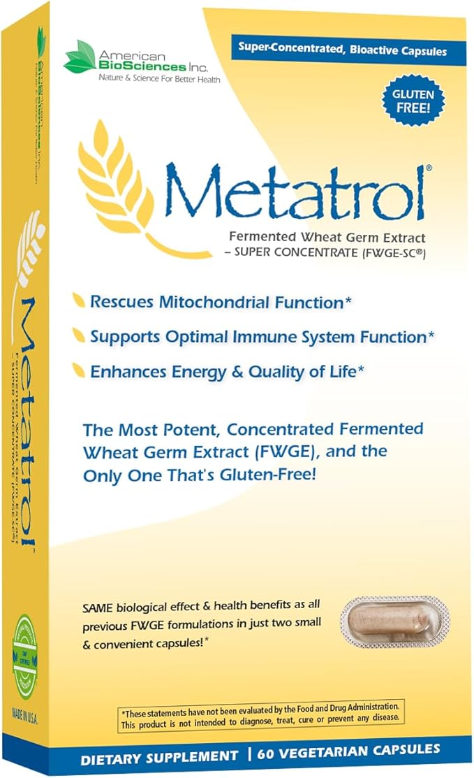 American BioSciences Metatrol Fermented Wheat Germ Extract - Immune & Mitochondria Support for Renewed Vitality & Enhanced Energy - Gluten Free - 60 Vegetarian Capsules, 41mg
