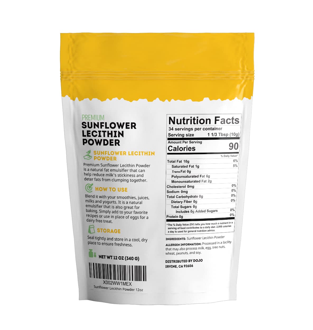 Kate Naturals Sunflower Lecithin Powder for Baking Bread, Gummies, Cooking. Substitute for Soy Lecithin Powder (12 oz, Non-GMO)
