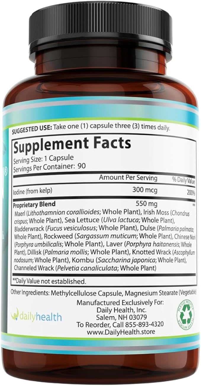 Seatrition Immune Thyroid Support Pure 12 Whole Seaweed Plants Vegan Friendly (3 Month Supply) Natural Multi Vitamin Sea Minerals Wholefood Nutrition Supplement 90 Veg Capsules - 3 Pack