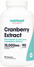 Nutricost Cranberry Extract for Women (35,000mg Equivalent),180 Capsules - with Vitamin C, Uva Ursi & Dandelion Root Extract - Non-GMO & Gluten Free Health Supplement