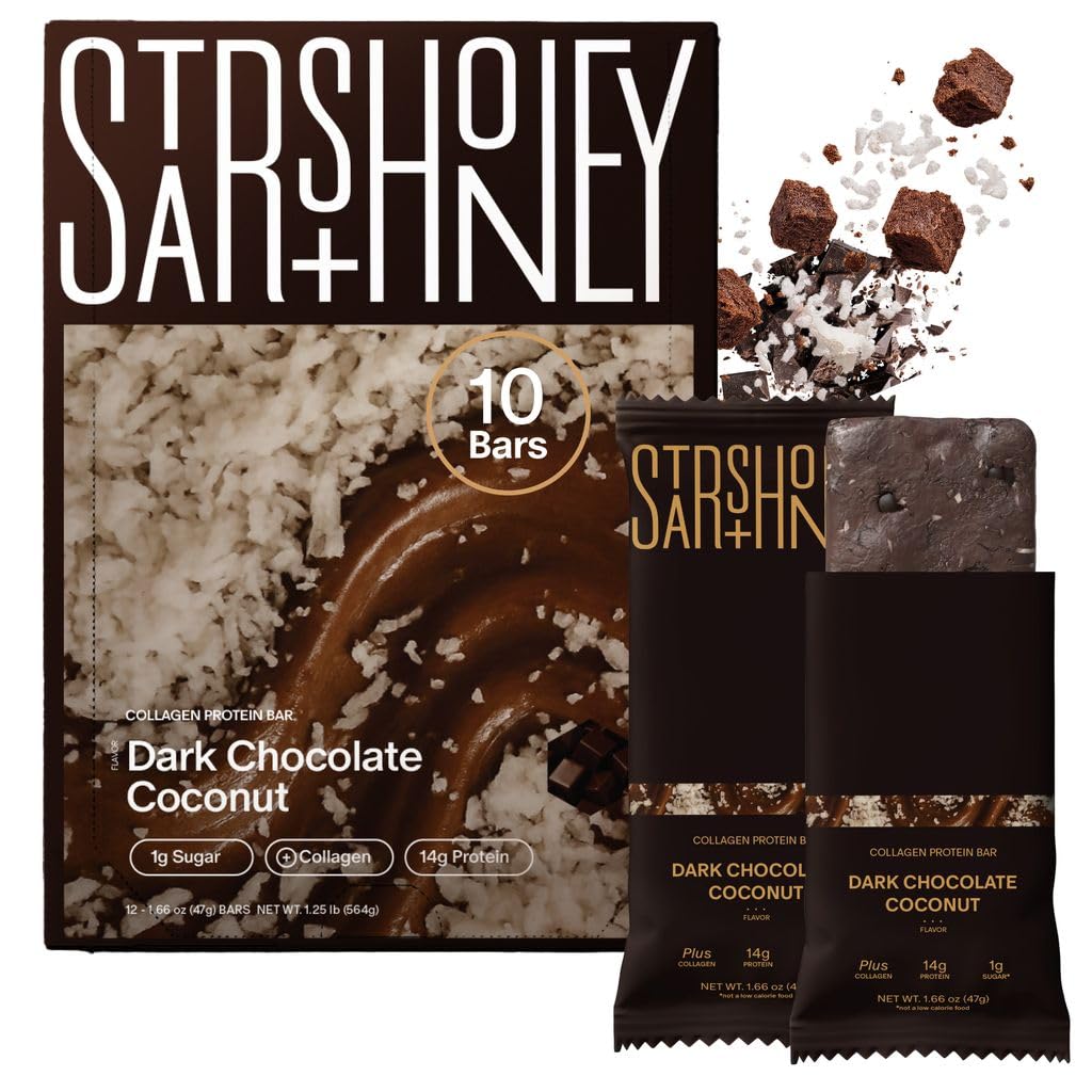 Stars + Honey Protein Bars - Dark Chocolate Coconut, 14g Protein, 1g Sugar, w/Collagen Keto Friendly Snack - Gluten, Dairy, Seed Oil, & Soy Free - High-Protein Snacks for Energy & Recovery -10 pack