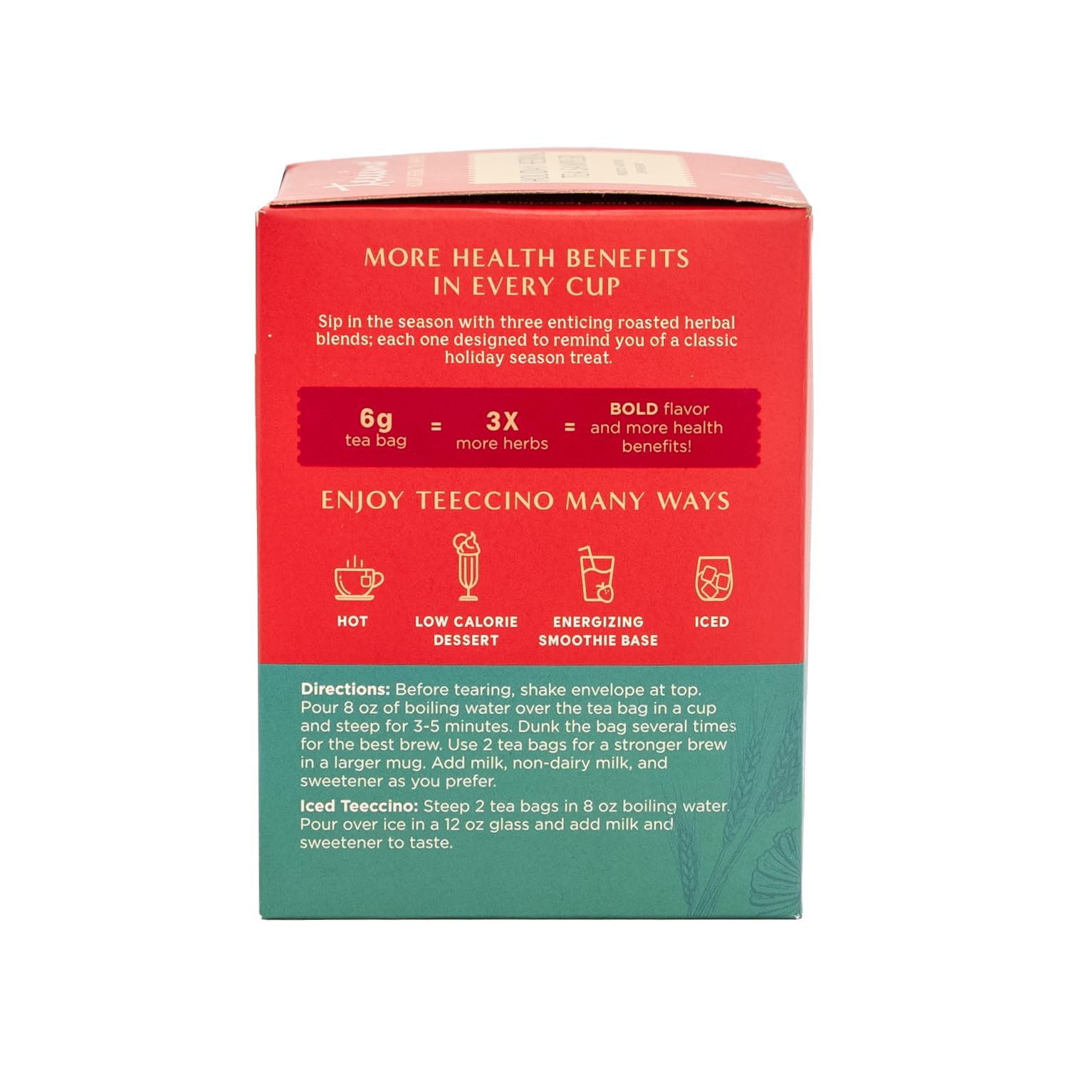 Teeccino Holiday Herbal Tea Sampler Assortment - Candy Cane, Gingerbread, Snickerdoodle - Caffeine-Free Holiday Dessert Teas with Prebiotic Chicory, 12 Tea Bags