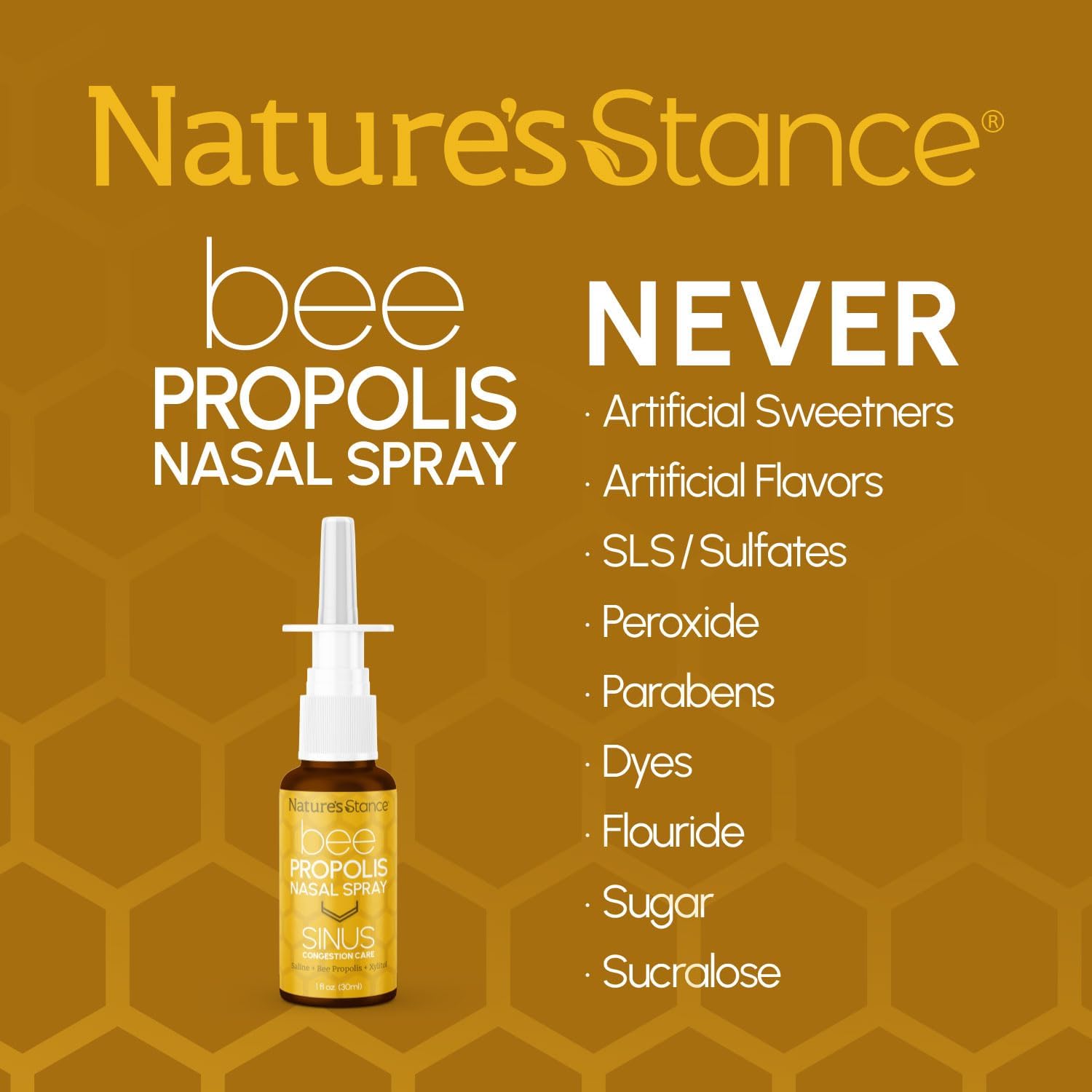Nature's Stance Bee Propolis Nasal Spray – Saline & Xylitol Blend – Gentle, pH-Balanced Nasal Cleanser – 30ml