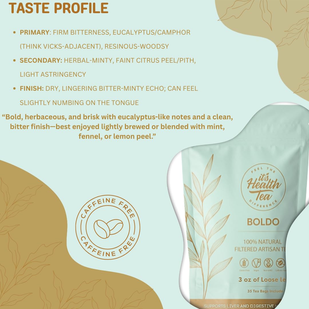 Boldo Herbal Tea — Traditionally Used for Digestive Comfort & Healthy Bile Flow | 35 Filtered Tea Bags Included | Caffeine-Free, Gluten-Free | 3 oz Loose Leaf
