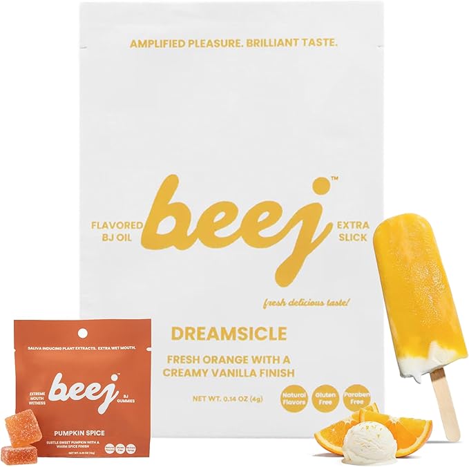 BEEJ Edible Massage Oil - Dreamsicle Flavored with Coconut Oil and Pumpkin Spice Gummies for Couples, No Artificial Flavors or Sweeteners