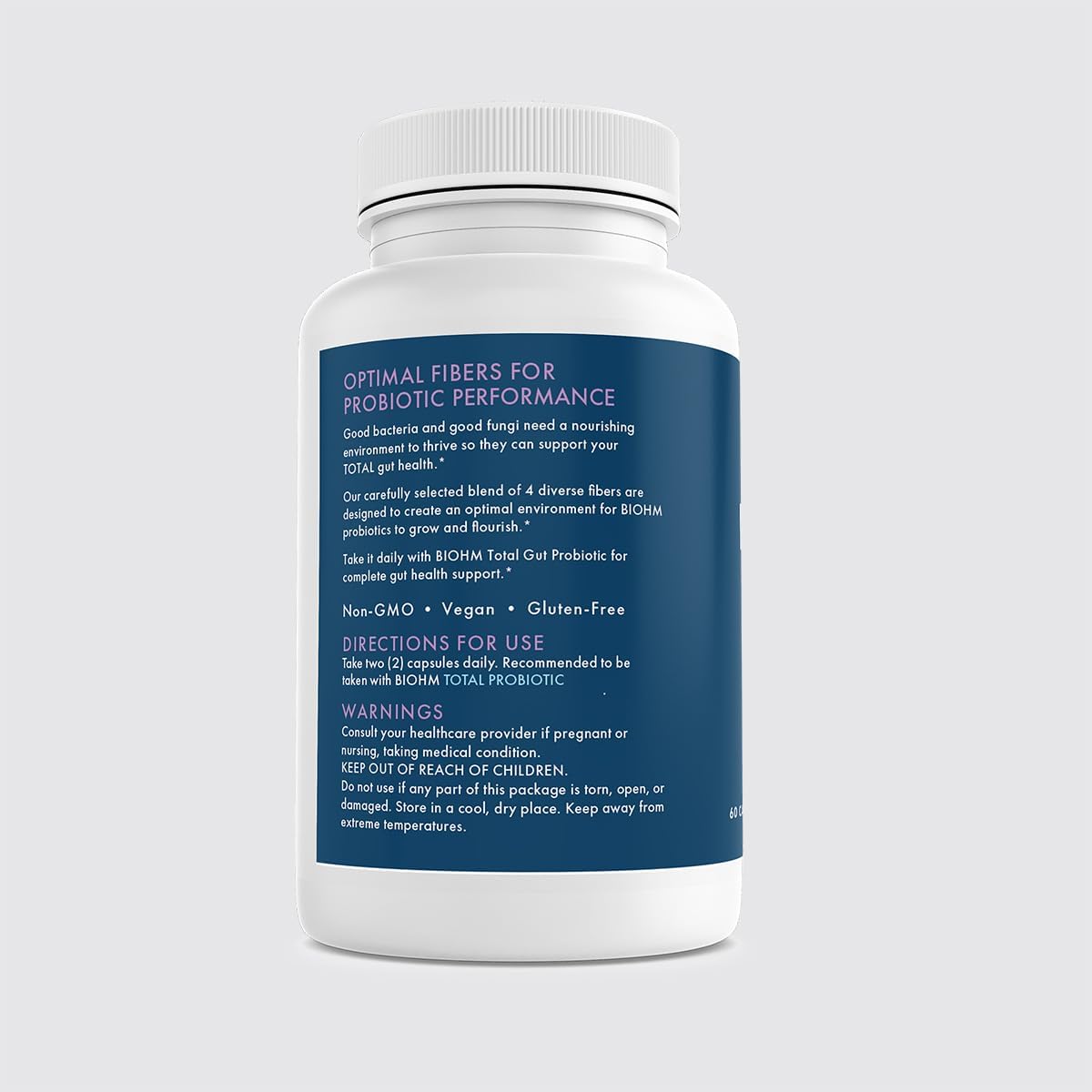 BIOHM Prebiotic Fiber Supplement (60 Capsules) 4 Diverse Dietary Fibers to Support Probiotic Environment, Helps Improve Gut Health and Immune System, Includes Inulin & Apple Pectin Powder