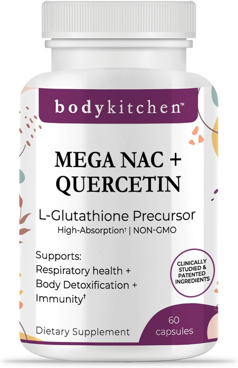 Body Kitchen Mega NAC (N-Acetyl Cysteine) 600 mg with Quercetin, Supports Respiratory Health and Immune Function and Promotes Liver and Kidney Detox, Veggie Caps, (Pack of 1)