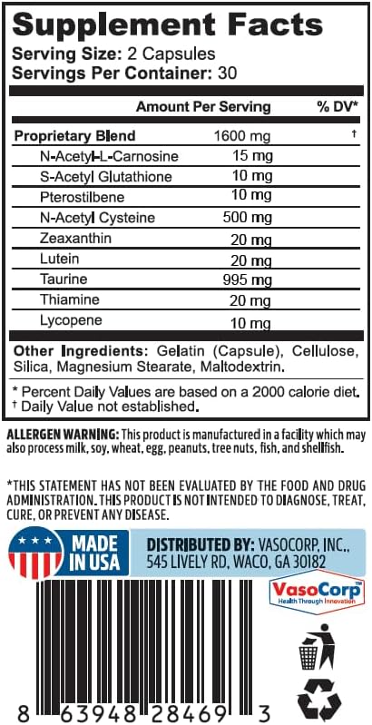 NeuropAWAY Eye Support Supplement 90CT with Lutein N-Acetyl L-Carnosine S-Acetyl Glutathione N-Acetyl Cystiene Pterostilbene Lycopene Zeaxanthin to Support Healthy Vision