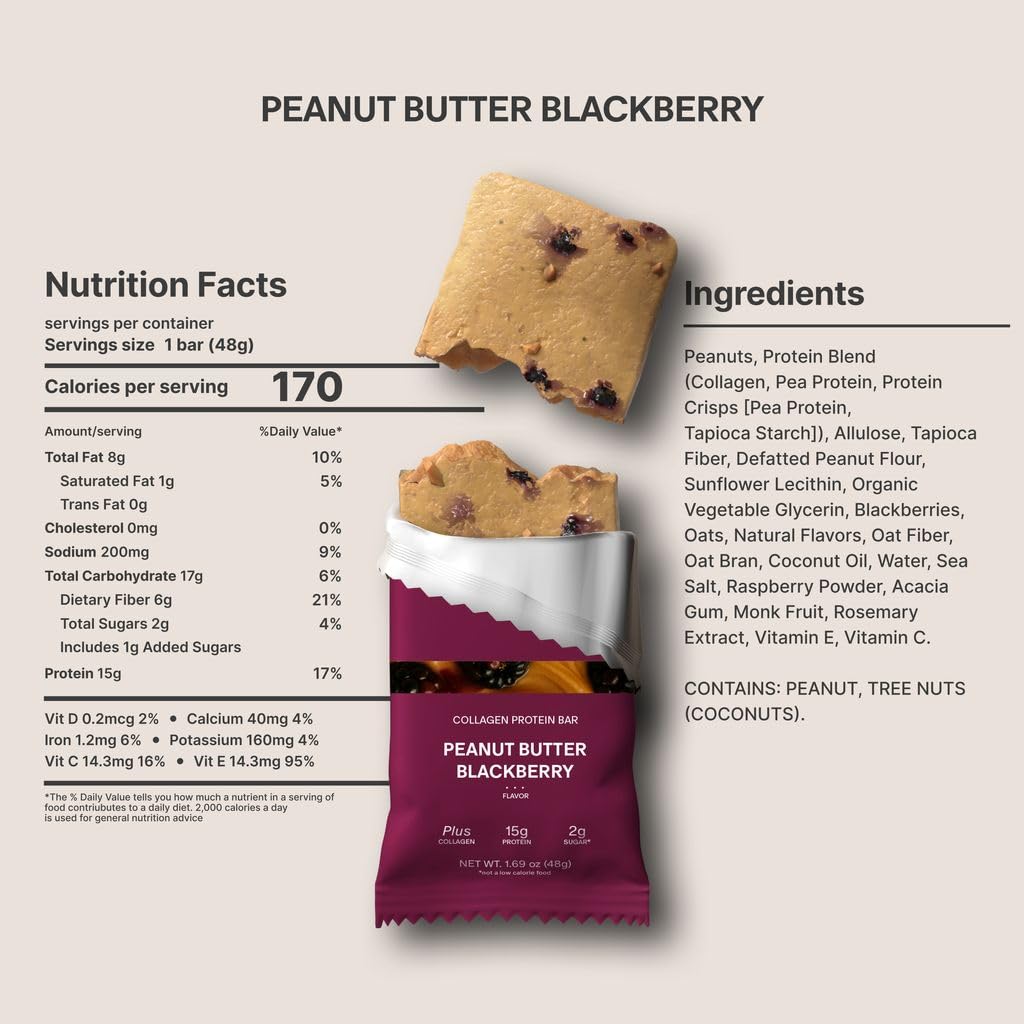 Stars + Honey Protein Bars - Peanut Butter Blackberry, 15g Protein, 2g Sugar, w/Collagen Keto Friendly Snack - Gluten, Dairy, Seed Oil, & Soy Free - High-Protein Snacks for Energy & Recovery -10 pack