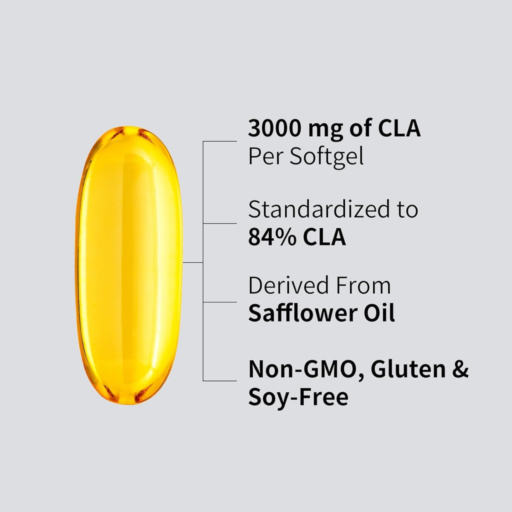 CLA 3000mg Softgels – Conjugated Linoleic Acid with Safflower Oil – CLA Supplement for Weight Management – Gluten Free – 90 Softgels