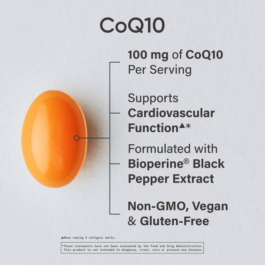 Sports Research CoQ10 (100mg) Enhanced w/Coconut Oil & Bioperine (Black Pepper) for Better Absorption | Vegan Certified, Non-GMO Verified (120 Veggie Softgels)