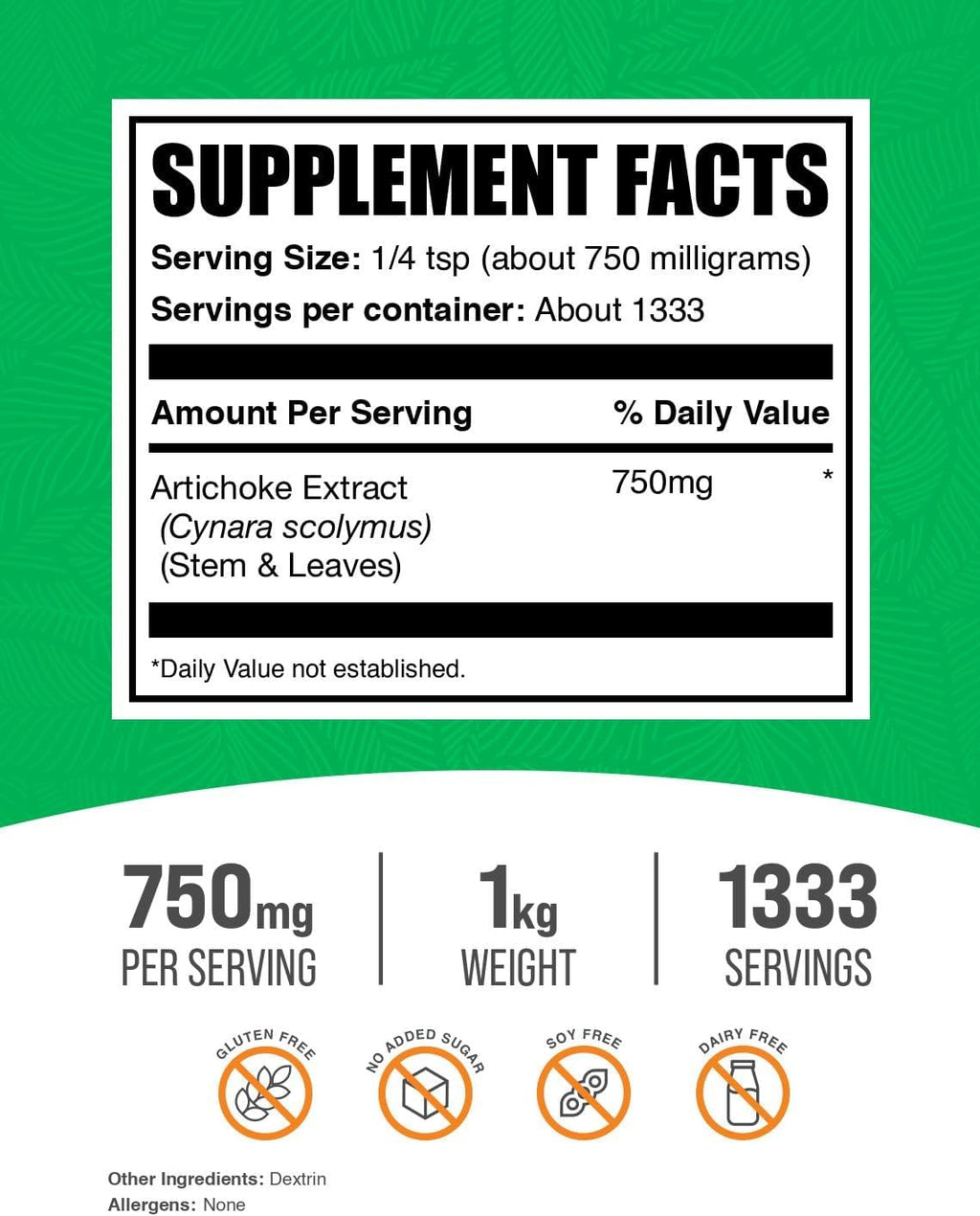 BulkSupplements.com Artichoke Extract Powder - Herbal Supplement, Artichoke Supplement - Vegan & Gluten Free, 750mg per Serving, 1kg (2.2 lbs) (Pack of 1)
