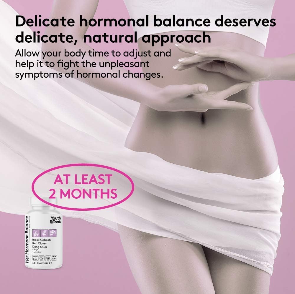Hormone Balance for Women PMS & Menopause Relief Support Pills | Ease Female all Stages Hormonal Imbalance w Natural Herbal Supplements | Black Cohosh Red Clover Dong Quai Soy Isoflavones Complex
