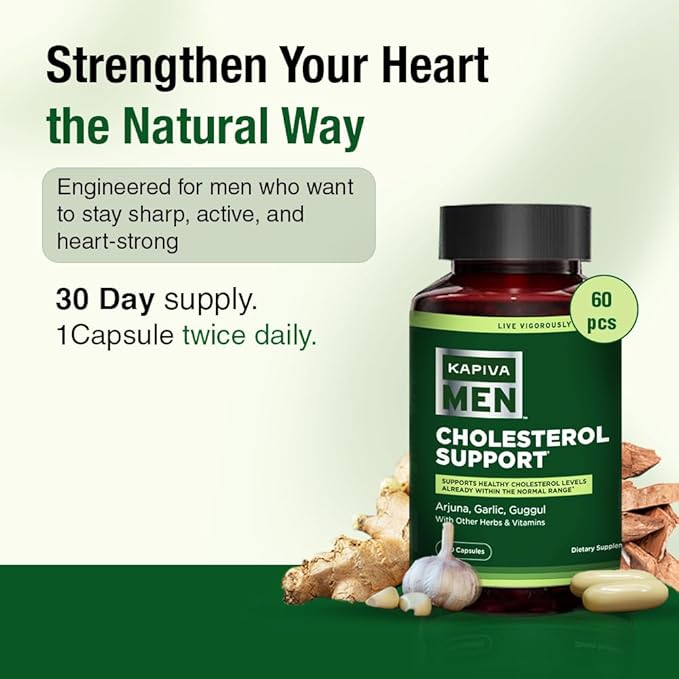 Kapiva Cholesterol Lowering & Heart Health Supplement | Plant Sterols, Niacin, Arjuna, Garlic & Guggul | Natural Herbal Vitamins for Healthy Cholesterol Support | 60 Capsules