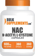 BulkSupplements.com N-Acetyl L-Cysteine Capsules - N-Acetyl Cysteine 600mg, NAC Supplement - 600mg per Capsule, Gluten Free - 1 NAC Capsule per Serving, 360 Capsules (Pack of 1)