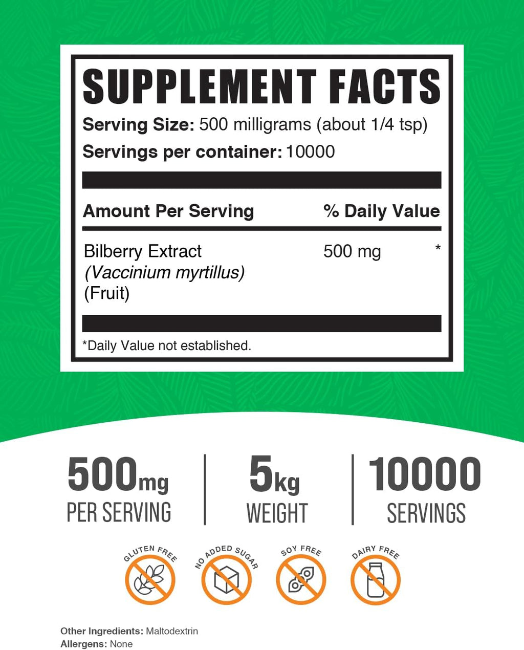 BulkSupplements.com Bilberry Extract Powder - Bilberry Fruit Extract, Bilberry Powder, Bilberry Supplement for Eyes - Glulten Free, 500mg per Serving, 5kg (11 lbs) (Pack of 5)