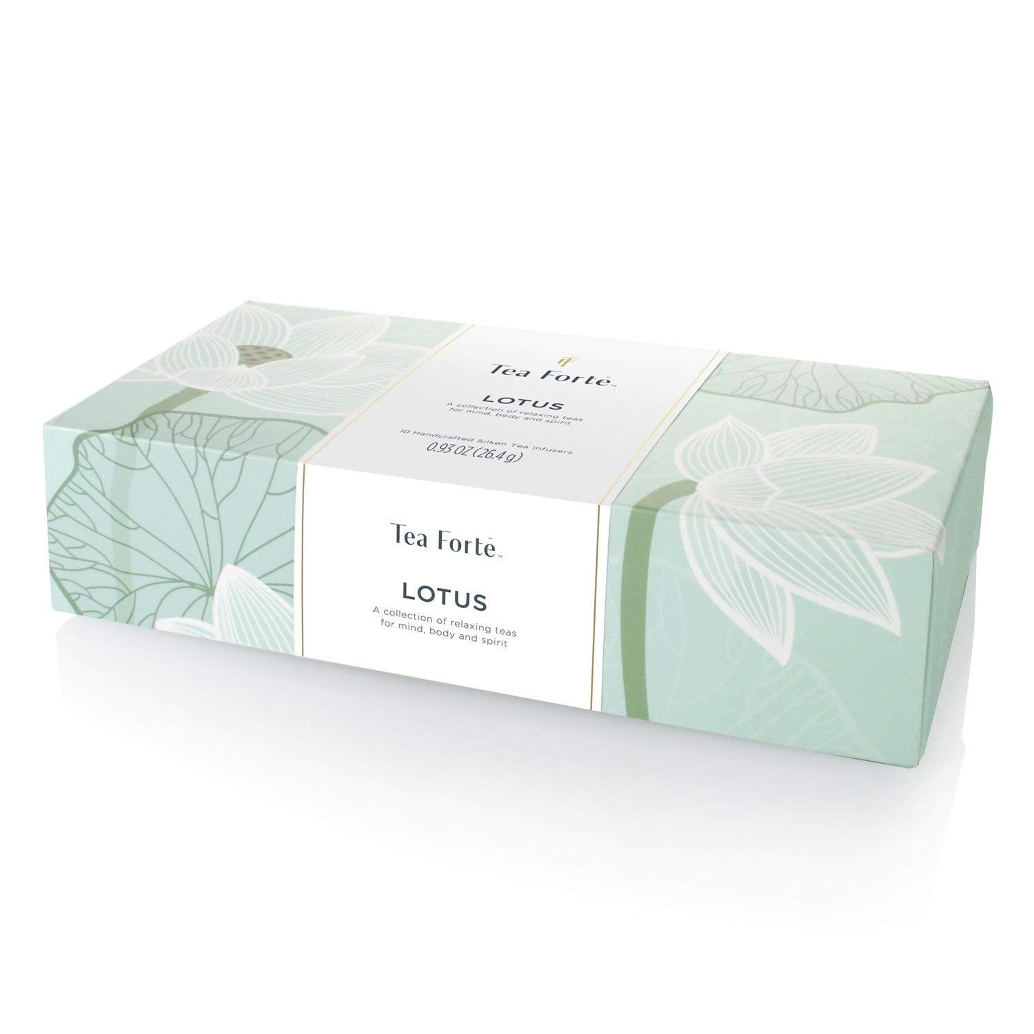 Tea Forte Lotus Petite Presentation Box Tea Gift Set Sampler, 10 Assorted Variety Handcrafted Pyramid Infuser Bags, Black, Green, Oolong, White, Herbal Blends