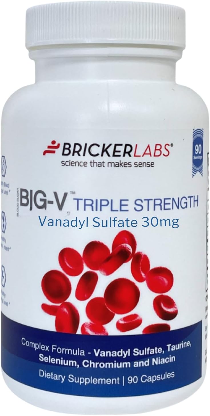 Big-V Triple Strength Vanadyl Supplement: Vanadyl Sulfate 30 mg, Taurine 600 mg, Selenium, Chromium and Niacin, Blended Mineral Supplement Capsules 90 ct