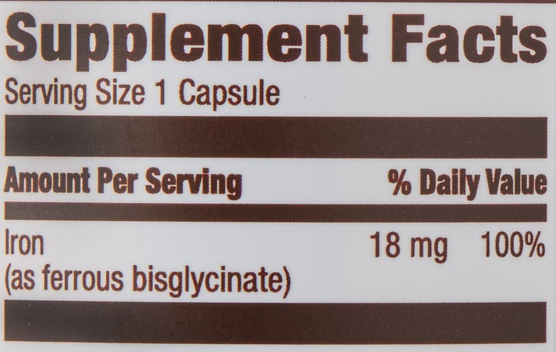 Amazon Elements Iron 18mg Capsules, Supports Red Blood Cell Production, Vegan, 195 Count, 6 month supply (Packaging may vary)