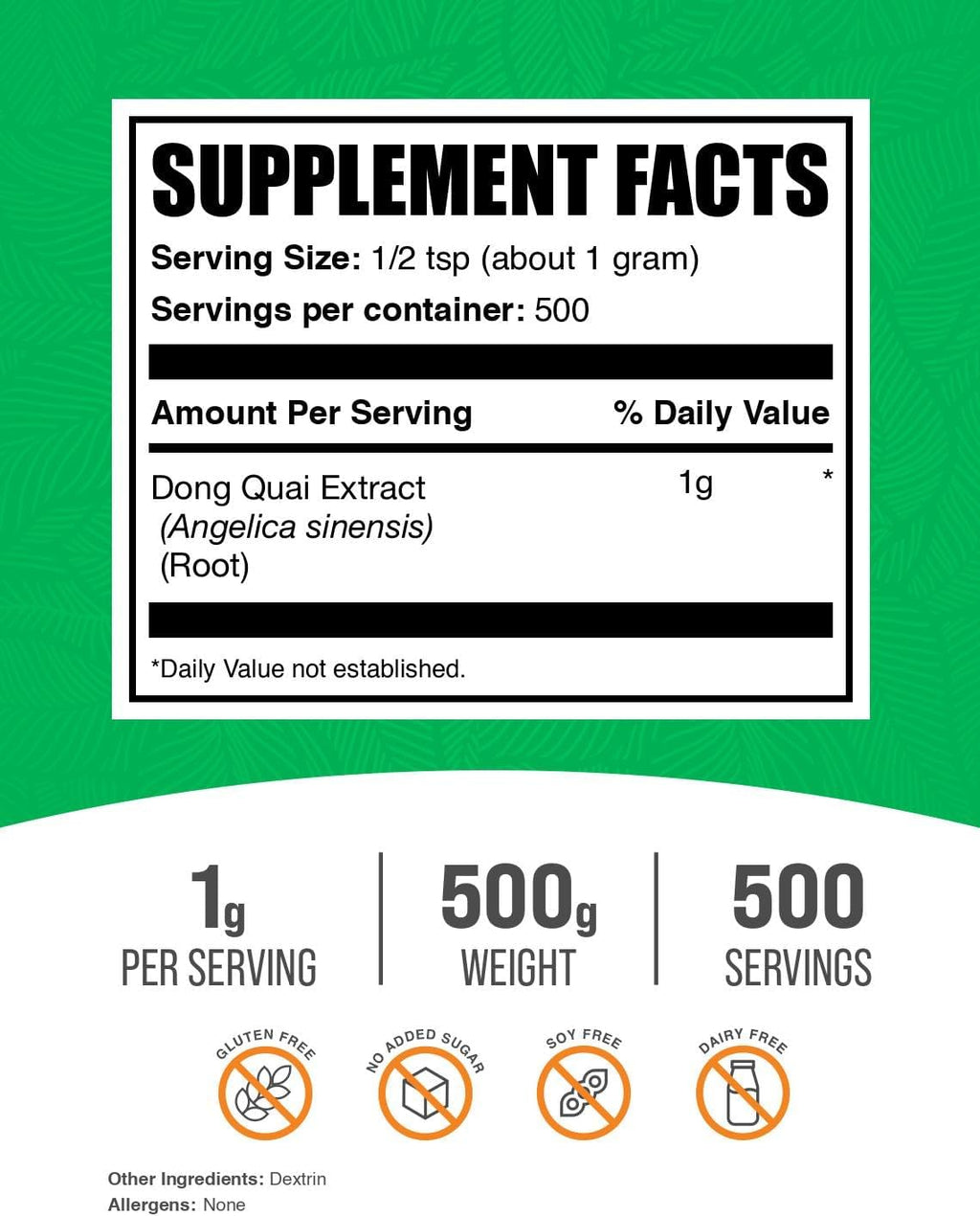 BulkSupplements.com Dong Quai Root Extract Powder - Angelica Root Powder, Dong Quai Herbal Supplements - Vegan & Gluten Free, 1g per Serving, 500g (1.1 lbs) (Pack of 1)