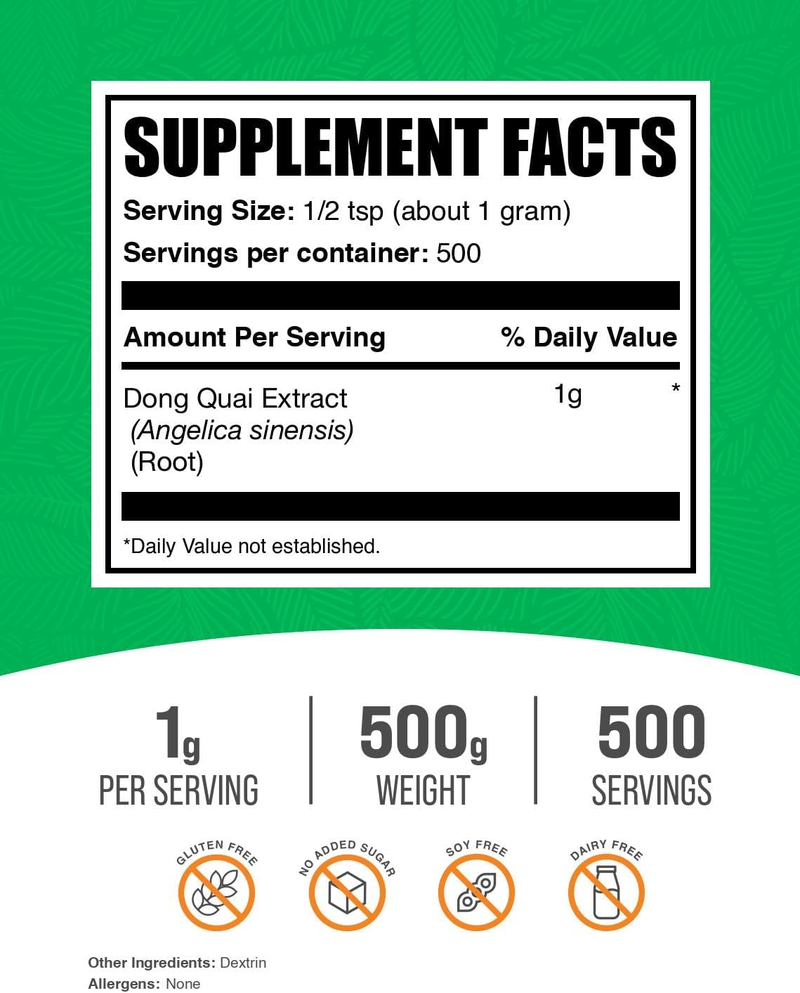 BulkSupplements.com Dong Quai Root Extract Powder - Angelica Root Powder, Dong Quai Herbal Supplements - Vegan & Gluten Free, 1g per Serving, 500g (1.1 lbs) (Pack of 1)