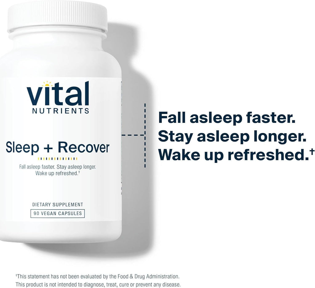 Vital Nutrients Sleep + Recover - Vegan Supplement - Sleep Support - Melatonin, Ashwagandha & L-Theanine - Gluten, Dairy & Soy Free - 90 Capsules