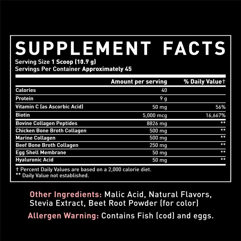 Premium Multi Collagen Peptides Protein Powder (1, 2, 3, 5 & 10) with Vitamin C, Biotin, Hyaluronic Acid, for Hair Skin and Nails - Marine, Bovine, Chicken & Eggshell (Strawberry, 45 Servings)