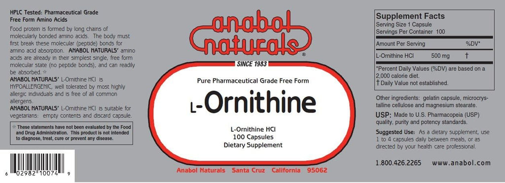L-Ornithine 100 Caps 500 mg Free Form