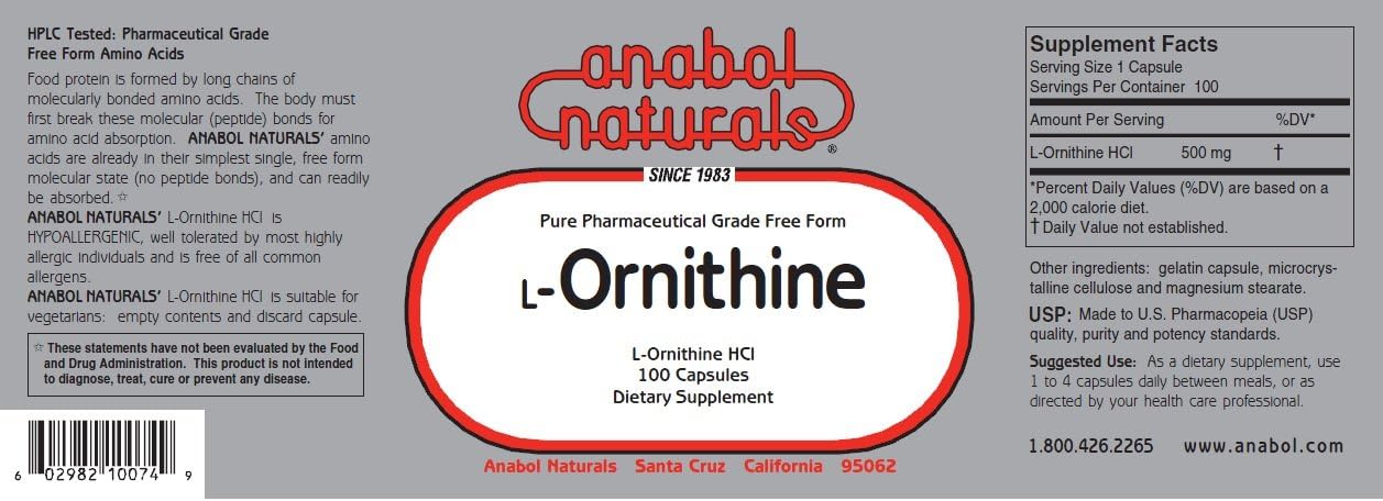 L-Ornithine 100 Caps 500 mg Free Form