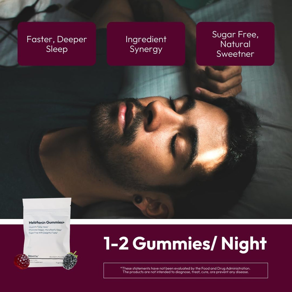BIGVITA Melatonin Gummies+ | Natural Sleep Support with L-Theanine, Chamomile & Botanicals, Rest & Recharge