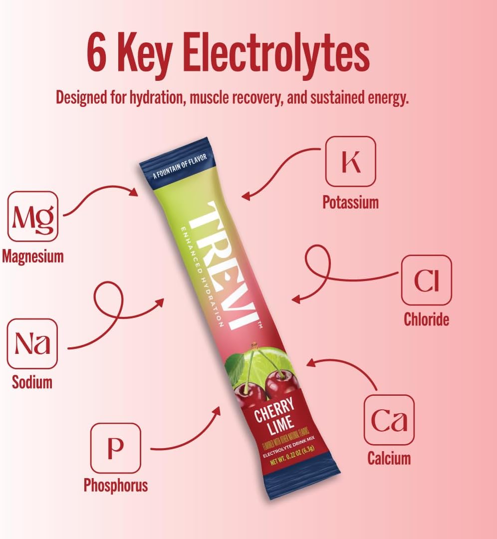 TREVI™ Sugar Free Electrolytes - Drink Mix Hydration Powder Packets - 8 Count - Cherry Lime