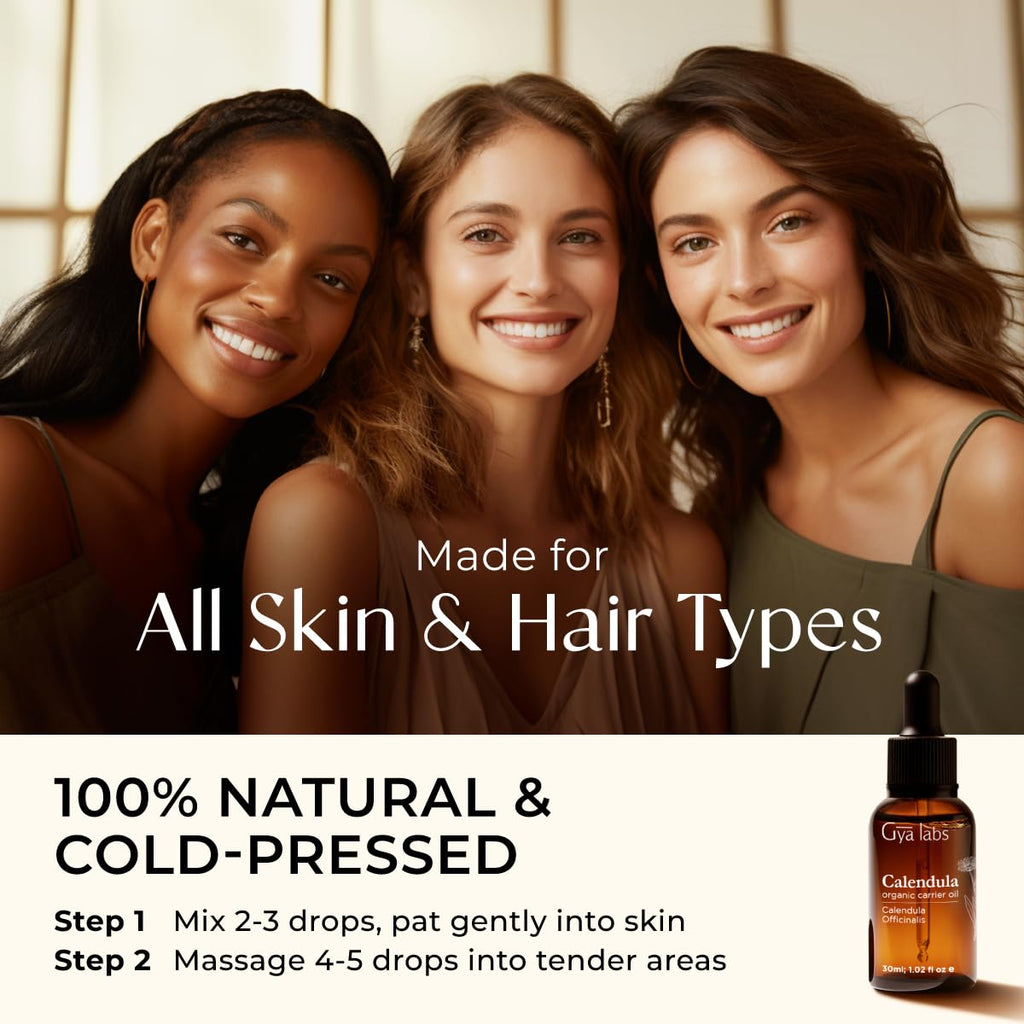 Gya Labs Calendula Carrier Oil - 1 fl oz - Premium Carrier Oil - Nourishing for Skin, Face, Body, Scalp & Hair - Soothing Oil & Moisturizer For Sensitive Skin - 100% Natural Plant Based & Hydrating
