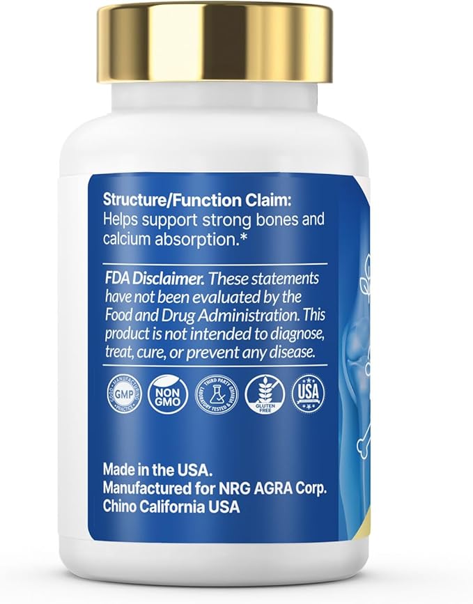 VitaBone Plant-Based Calcium with Vitamin D3 & K2 — Supports Strong Bones & Mobility — Vegan, Non-GMO, Gluten-Free Supplement — 60 Capsules